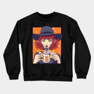 Pumpkin Spice Latte Witch Halloween Coffee Lover Crewneck Sweatshirt